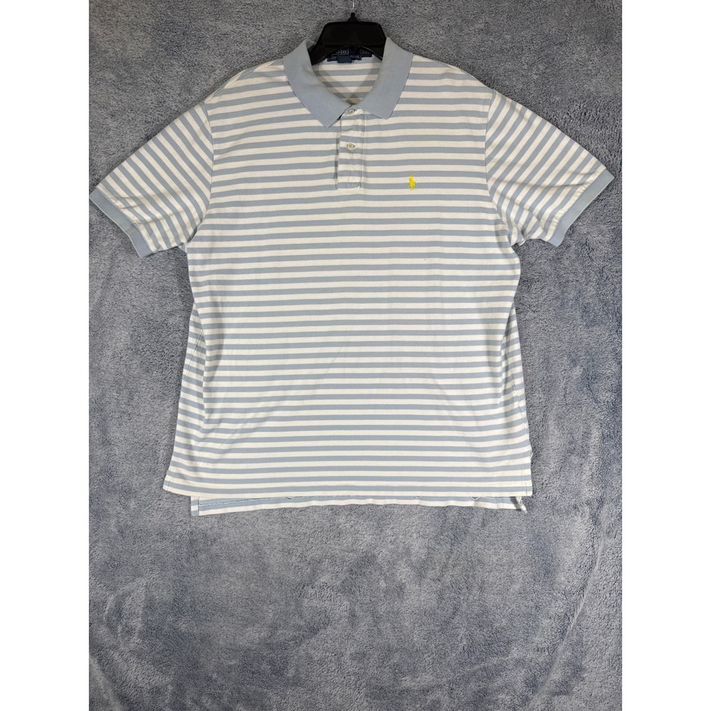 Polo Ralph Lauren Mens XXL Striped Polo Shirt Light Blue White Cotton Pique